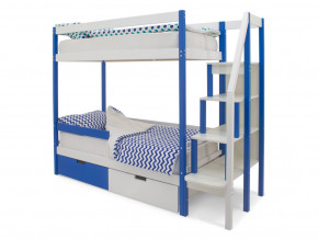 Двухъярусная кровать Svogen с ящиками и бортиком сине-белый в Тавде - tavda.magazinmebel.ru | фото