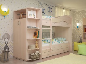 Кровать 2-х ярусная Мая с ящиками и шкафом на латофлексах млечный дуб в Тавде - tavda.magazinmebel.ru | фото - изображение 1