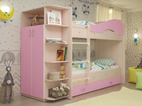 Кровать 2-х ярусная Мая с ящиками и шкафом на латофлексах розовый в Тавде - tavda.magazinmebel.ru | фото - изображение 1