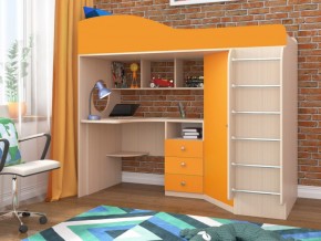 Кровать чердак Кадет 1 с металлической лестницей Дуб молочный-Оранжевый в Тавде - tavda.magazinmebel.ru | фото