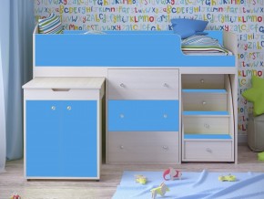 Кровать чердак Малыш 80х180 Дуб молочный, Голубой в Тавде - tavda.magazinmebel.ru | фото