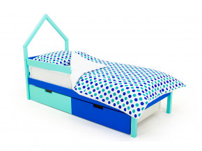 Кровать-домик мини Svogen с ящиками и бортиком мятно-синий в Тавде - tavda.magazinmebel.ru | фото