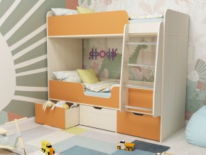 Кровать двухъярусная Малыш двойняшка дуб молочный-оранжевый в Тавде - tavda.magazinmebel.ru | фото - изображение 1
