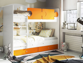 Кровать двухъярусная Тетрис латы с бортиками белый-оранжевый в Тавде - tavda.magazinmebel.ru | фото - изображение 1