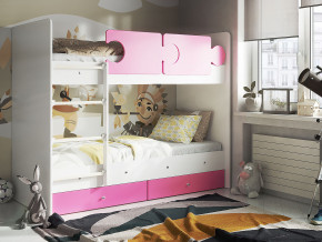 Кровать двухъярусная Тетрис латы с бортиками белый-розовый в Тавде - tavda.magazinmebel.ru | фото
