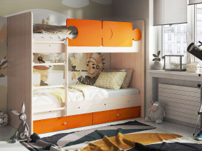Кровать двухъярусная Тетрис латы с бортиками дуб млечный-оранжевый в Тавде - tavda.magazinmebel.ru | фото - изображение 1
