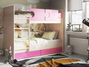 Кровать двухъярусная Тетрис латы с бортиками дуб млечный-розовый в Тавде - tavda.magazinmebel.ru | фото - изображение 1