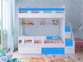 Кровать двухъярусная Юниор 1 винтерберг-белый с голубым в Тавде - tavda.magazinmebel.ru | фото