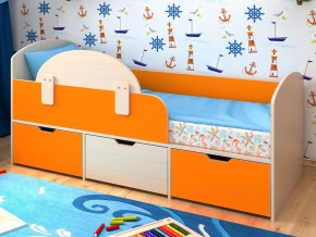 Кровать Малыш Мини Дуб молочный-Оранжевый без бортика в Тавде - tavda.magazinmebel.ru | фото