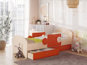 Кровать Мозаика с ящиком и бортиками на ламелях дуб млечный-оранж в Тавде - tavda.magazinmebel.ru | фото
