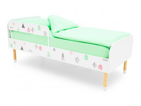 Кровать Stumpa Классика с бортиком рисунок Домики розовый, бирюзовый в Тавде - tavda.magazinmebel.ru | фото - изображение 1